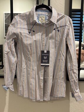 Panhandle Rough Stock Striped Button-Down Shirt - Blue & Brown